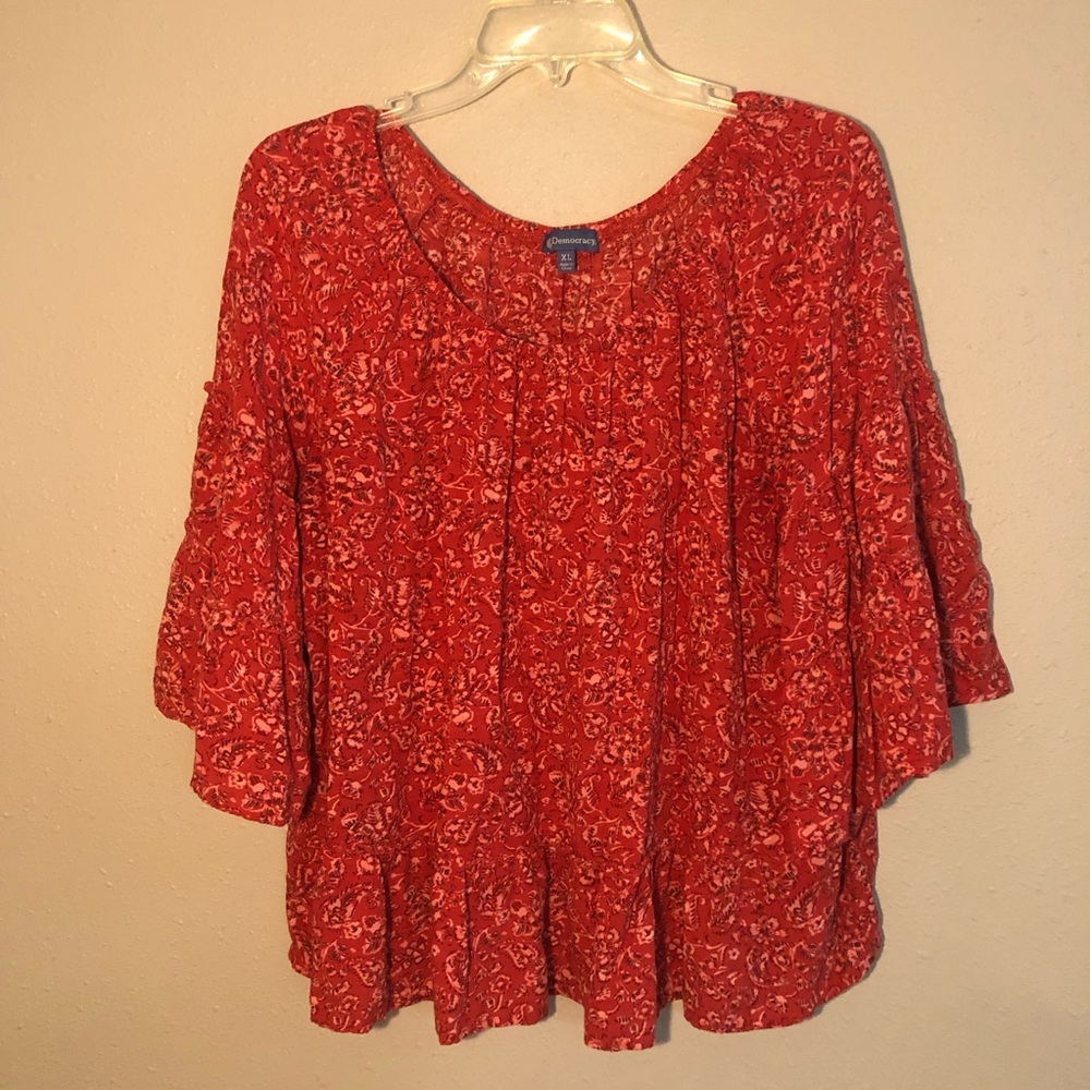 Womens Red Democracy Flower Blouse